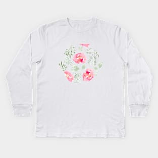 Watercolor Peonies | Pink | Pattern Kids Long Sleeve T-Shirt